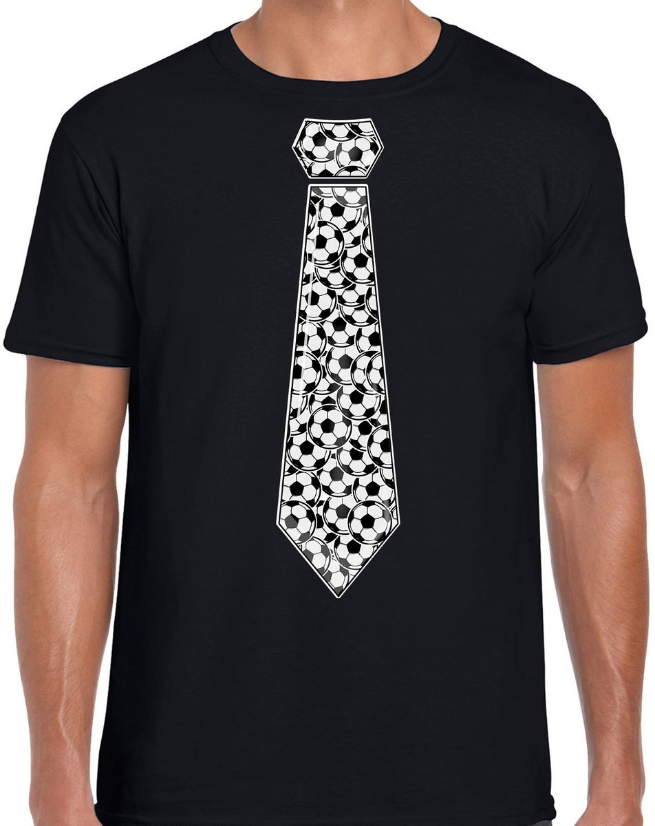 Bellatio Decorations Verkleed T-shirt voor heren - voetbal stropdas - zwart - supporter EK / WK XL