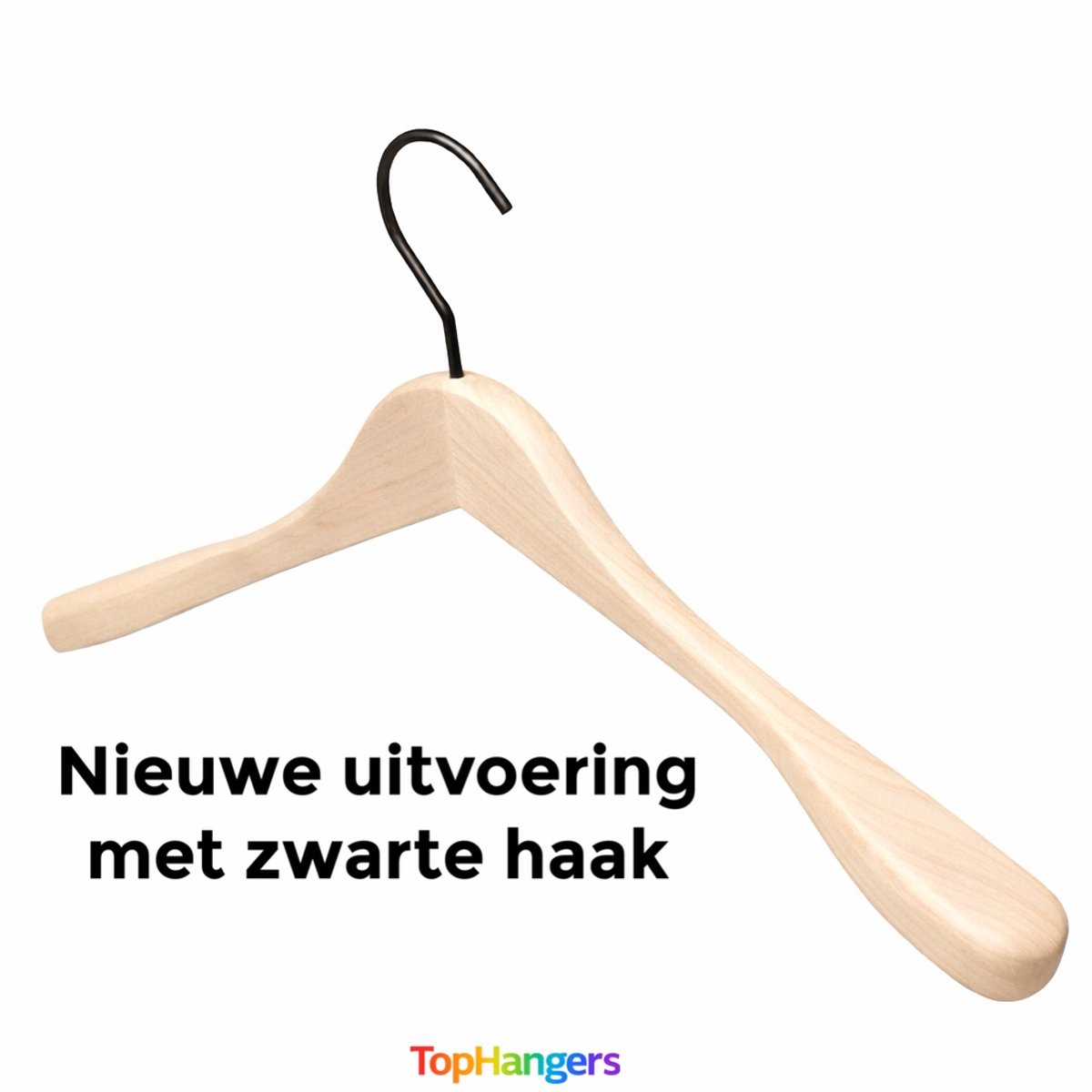 TopHangers [Set van 5] - Moderne & trendy mat gelakte houten kledinghangers / garderobehangers / jashangers / colberthangers met een prachtige natuurlijke uitstraling en voorzien van een dikke in het matzwart uitgevoerde draaibare haak