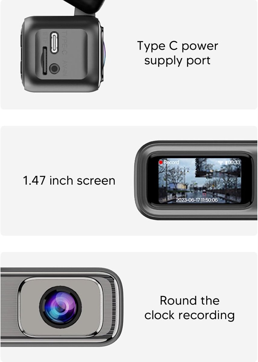 1080P WiFi-dashcam, draadloze autocamera, rijrecorder, 170-graden groothoeklens, dashcam met parkeerbewaking en opnamefunctie. – foto 4