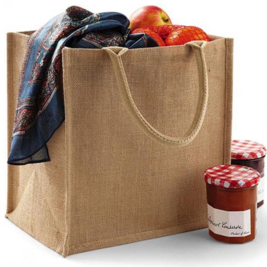 Jute boodschappentas/shopper 30 x 30 x 19 cm - 2x - klein - Naturel goodiebag 14 liter