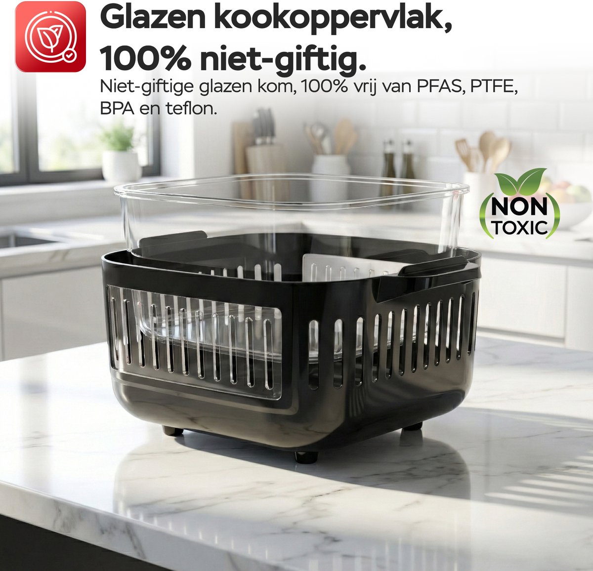 Turbotronic AFG6 Airfryer XXL met glazen bak- BPA & PFAS Vrij - 6L - Heteluchtfriteuse - Dual Heating - 50ºC tot 180ºC - 8 Kookprogramma's - Zwart — afbeelding 3