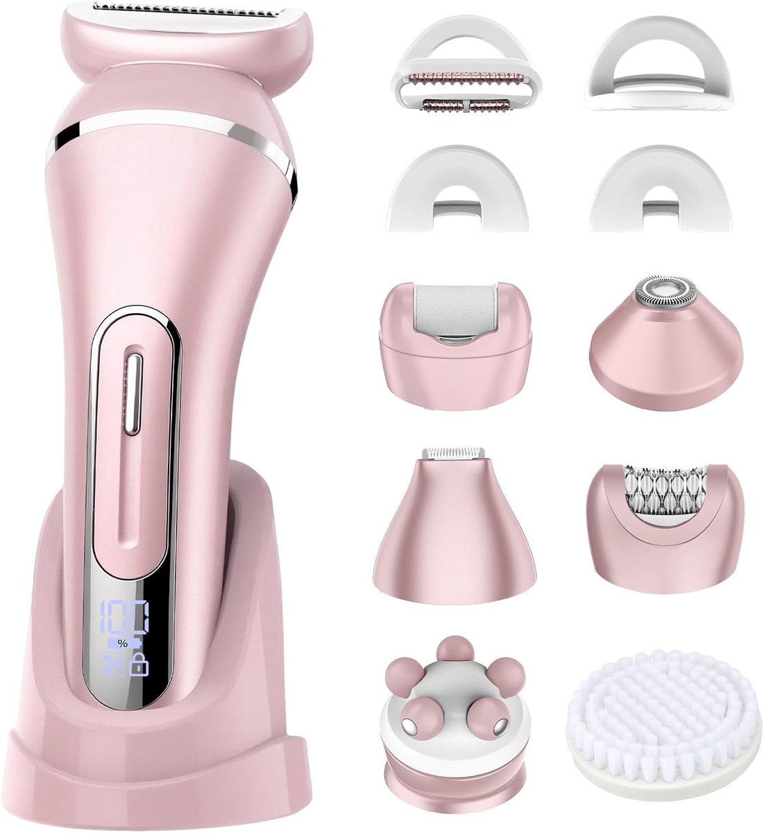 2026 Nieuw 7 in 1 Ladyshaves voor vrouwen - Elektrisch Scheerapparaat - Trimmer voor Vrouwen & Dames - Waterdichte - Zachte Trimmer Voor Lichaam En Gevoelige Zones - Voor Gezicht/Oksels/Benen/Bikinilijn - Roze — afbeelding 1