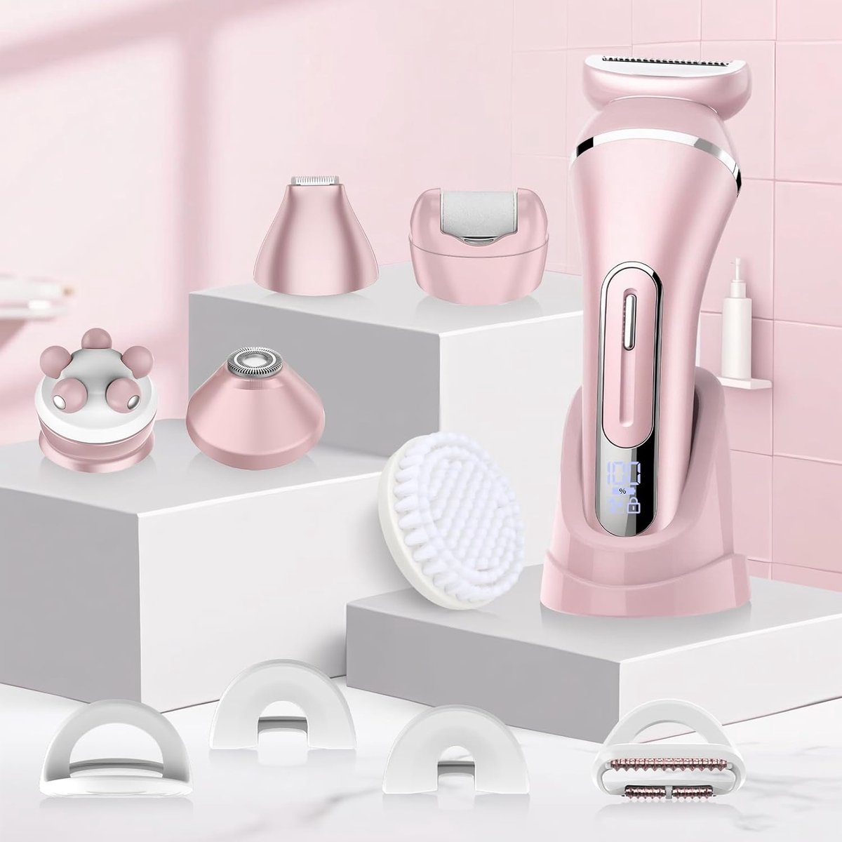 2026 Nieuw 7 in 1 Ladyshaves voor vrouwen - Elektrisch Scheerapparaat - Trimmer voor Vrouwen & Dames - Waterdichte - Zachte Trimmer Voor Lichaam En Gevoelige Zones - Voor Gezicht/Oksels/Benen/Bikinilijn - Roze — afbeelding 7
