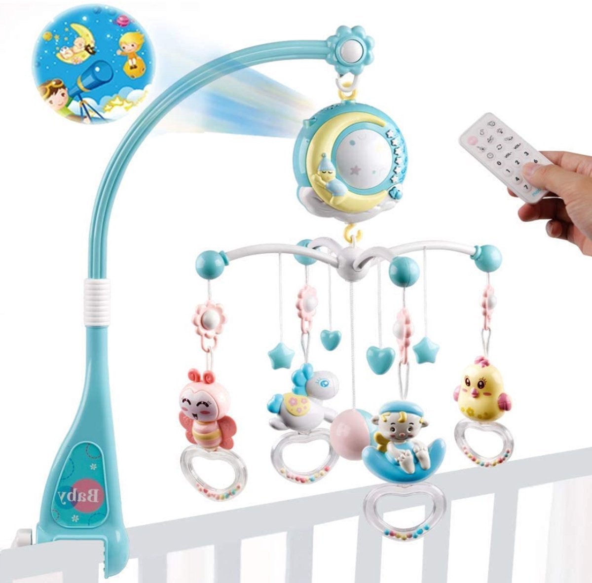 MIRA® Boxmobiel Houder - Mobiel Houder Met Muziek en Verlichting - Boxmobiel - Blauw - 43cm x 8cm x25cm
