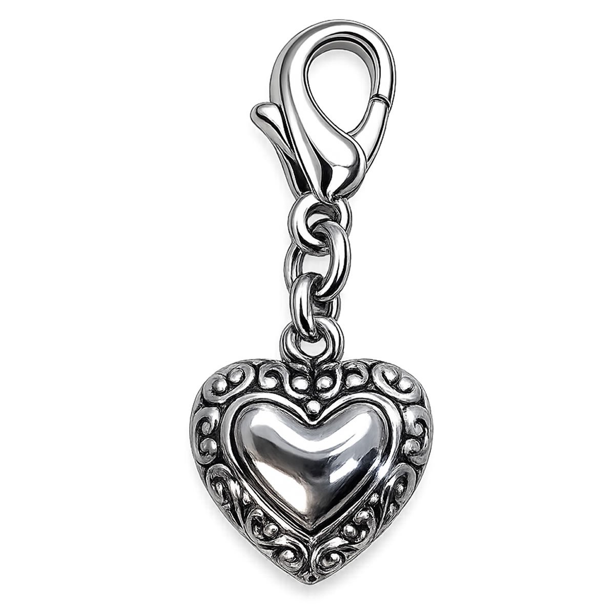 Bedel - Charm - Hart Bedel met Sierlijke Rand - Charm met Karabijnsluiting – Geschikt voor Bedelarmband