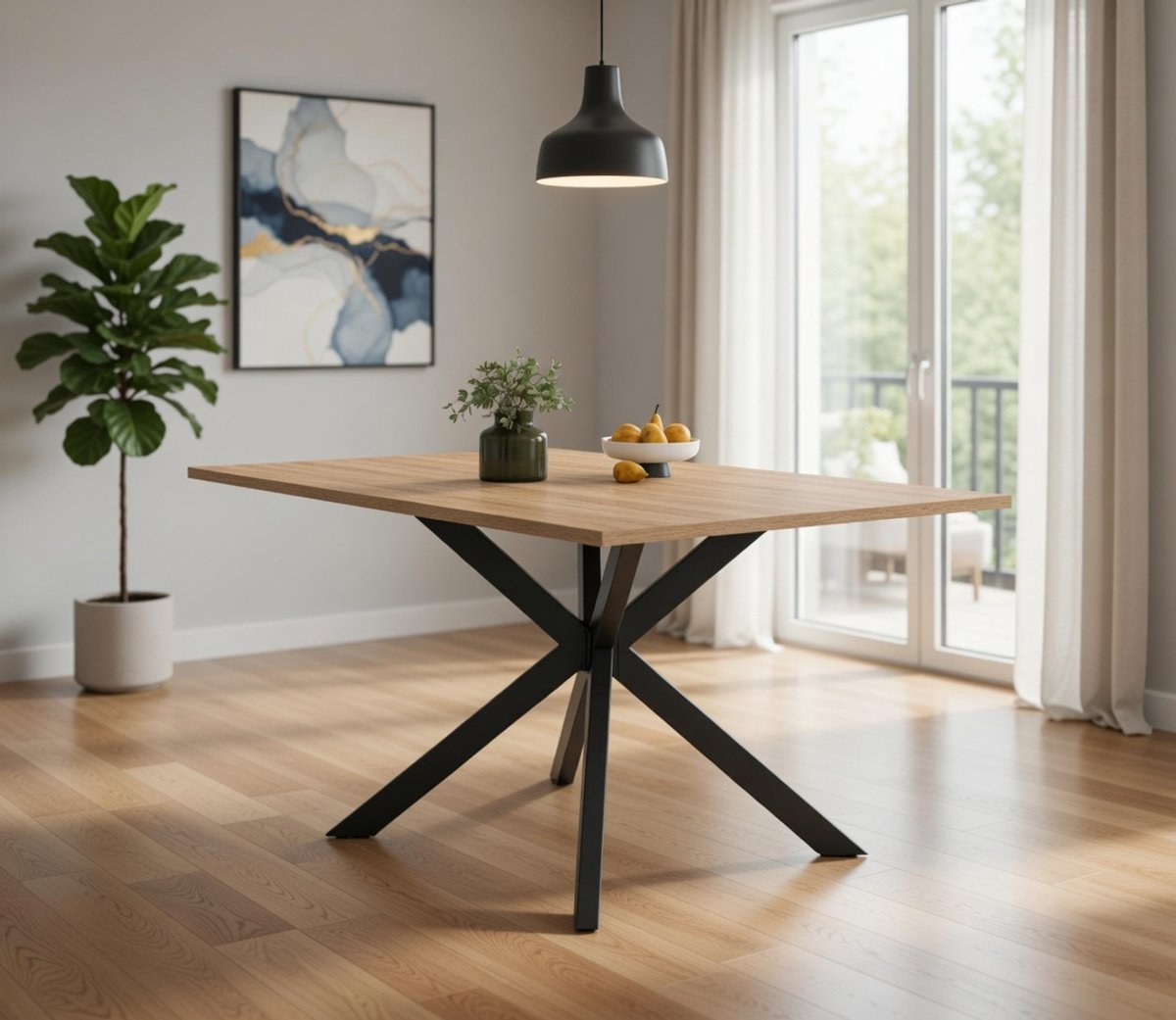 Serena Design eettafel 110x80 cm - Massief hout en zwart metaal - Industriële loftstijl - Voor 4-6 personen - Stabiel MDF-frame - Perfect voor woonkamer en keuken Casa Serena – Casa Dorada