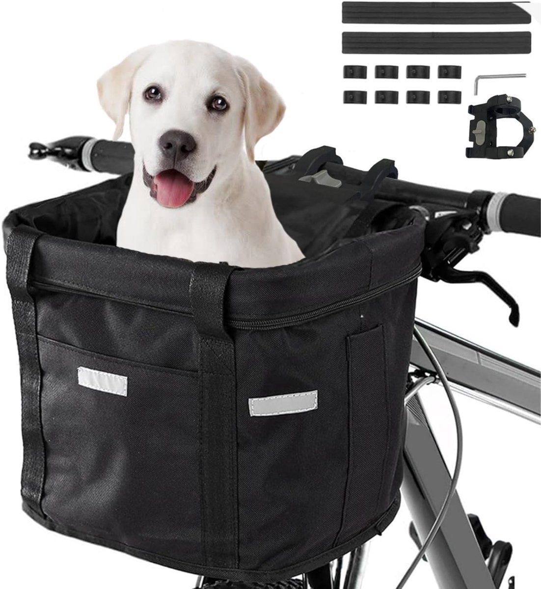 MIRA® Fietsmand Hond – Hondenmand Fiets Met Reflecterende Rand – Fietsmand Hond Voorop Waterdicht – Zwart - 34cm x 24cm x 30cm