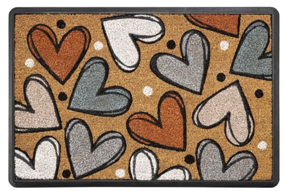 Home & Deco Kokos Deurmat hartjes 40x60 cm
