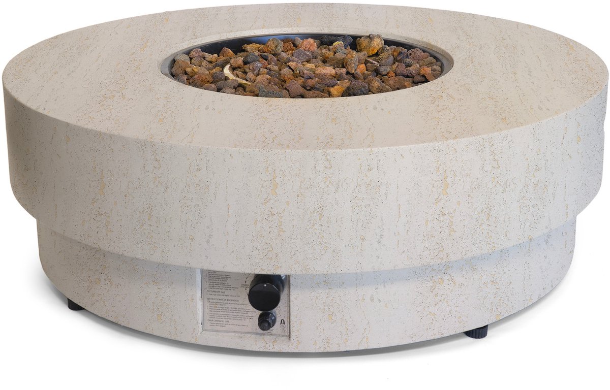 Happy Cocooning Vuurtafel Estate Round 105 Travertin - Composiet - Vuurtafel Gas - Luxe Terrasverwarmer - 105x105x36 cm