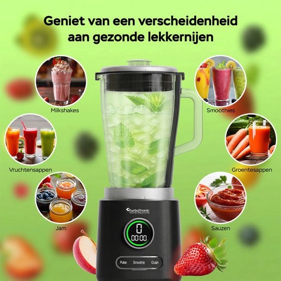 TurboTronic BG7 Blender met glazen kan - 2L Glas - 2100W - Smoothie blender - Smoothie maker - RVS van TurboTronic — afbeelding 2