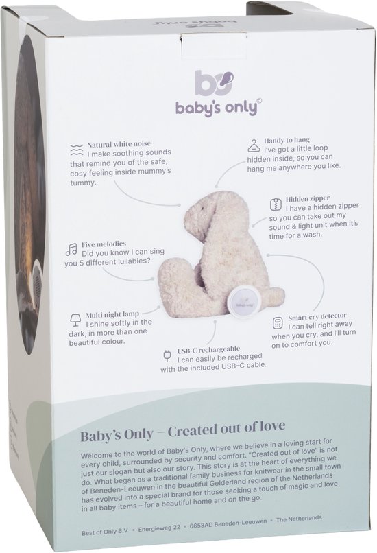 Baby's Only Bibi het knuffelkonijn met slaaptrainer - Baby knuffel met white noise en slimme huilsensor - Nachtlicht - Warm Linen van Merkloos — afbeelding 5