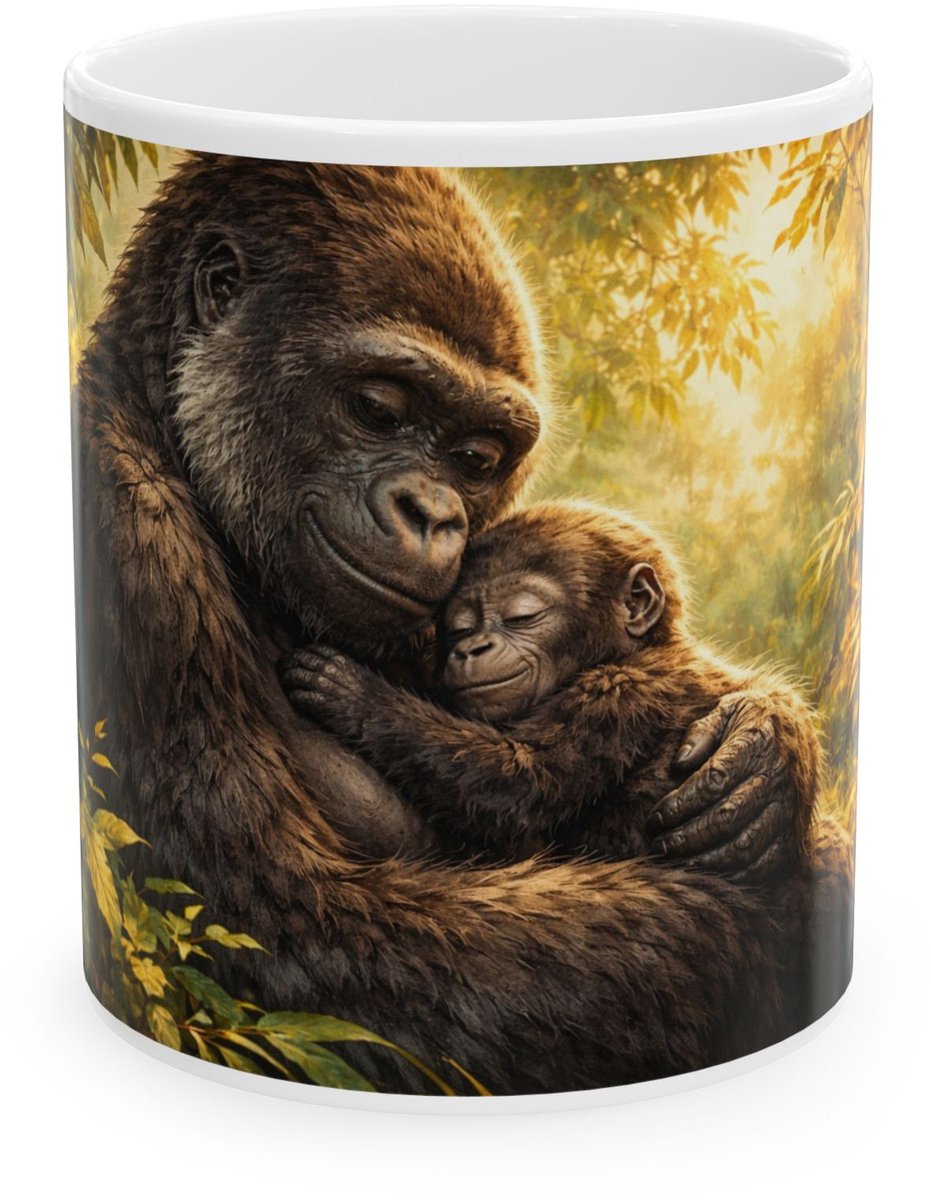 Plot-Twister - Dieren Mok 330ML – Gorilla - Keramische Koffiemok met Unieke Dierenprint – Vaatwasser & Magnetronbestendig – Cadeauverpakking met Venster