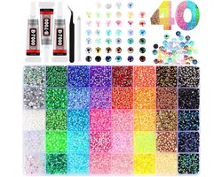 Luxe Strasssteentjes Set - 32000 stuks - 40 kleuren - Strass stenen in doos - DIY Strasstenen - afm 3mm - Lijm met pincet - plaksteentjes - voor ambacht, kleding, mokken, schoenen, stof, nagelkunst