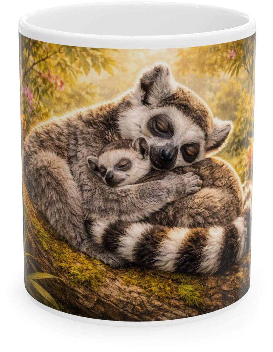 Plot-Twister - Dieren Mok 330ML – Maki Knuffelend - Keramische Koffiemok met Unieke Dierenprint – Vaatwasser & Magnetronbestendig – Cadeauverpakking met Venster