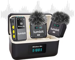 Lumbit® Pulse Pro - Draadloze Microfoon - Lavalier Microfoon - Dasspeld Microfoon met Oplaadcase - Microphone - Podcast - USB-C/Lightning/Aux - 48kHz - 120M Bereik - Plug & play - 2 Stuks - Incl. Windkapjes