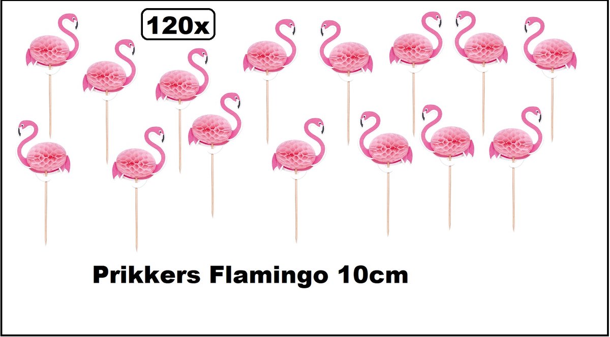 120x Prikkers Flamingo 10x6cm - 3D - Food cupcakes tropical hawai beach party