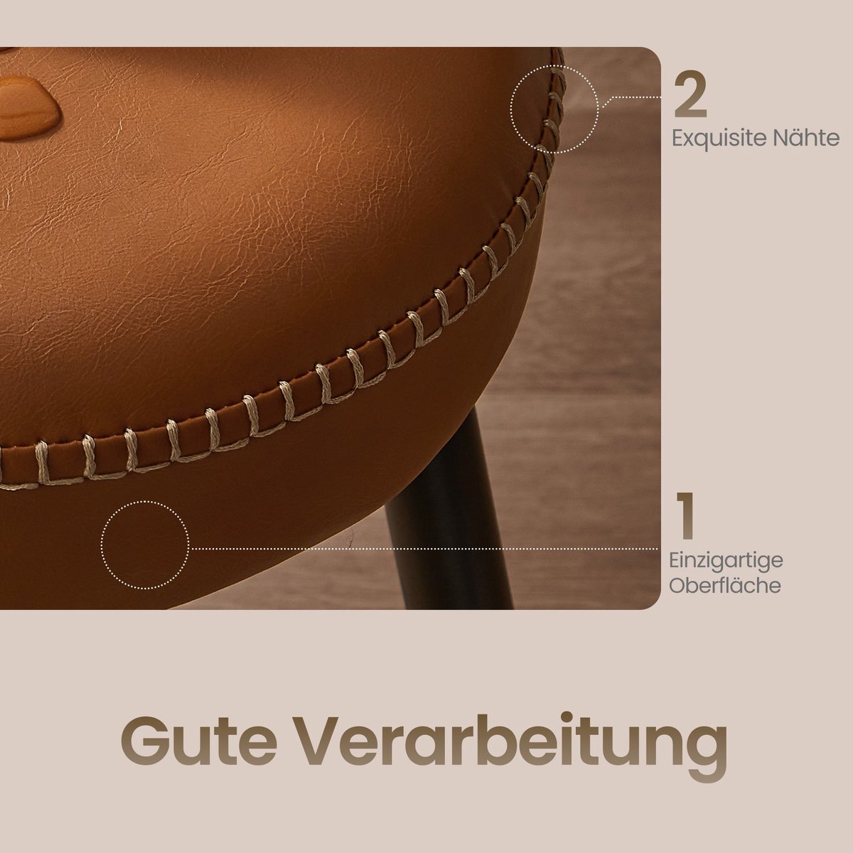 Set van 2 barkrukken – Kunstleer – 76,2 cm hoog – Bruin – Voor keuken en eetkamer