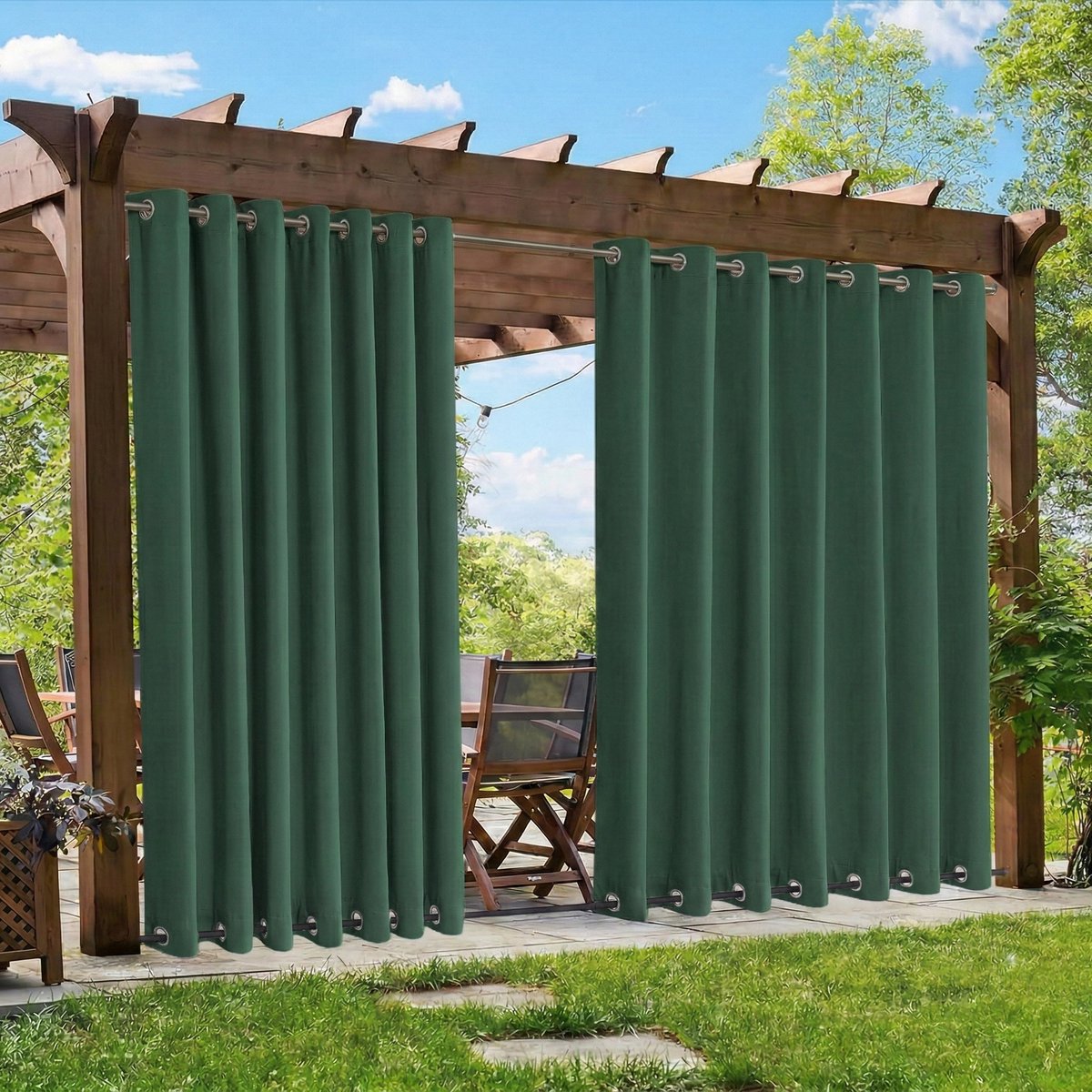 Qelus Verduisterende Buitengordijnen Winddicht - Extra Breed Outdoor Gordijn Waterdicht met Dubbele Oogjes - Balkongordijn - Rideau Occultant - 254x274cm - Groen(1 Stuk)