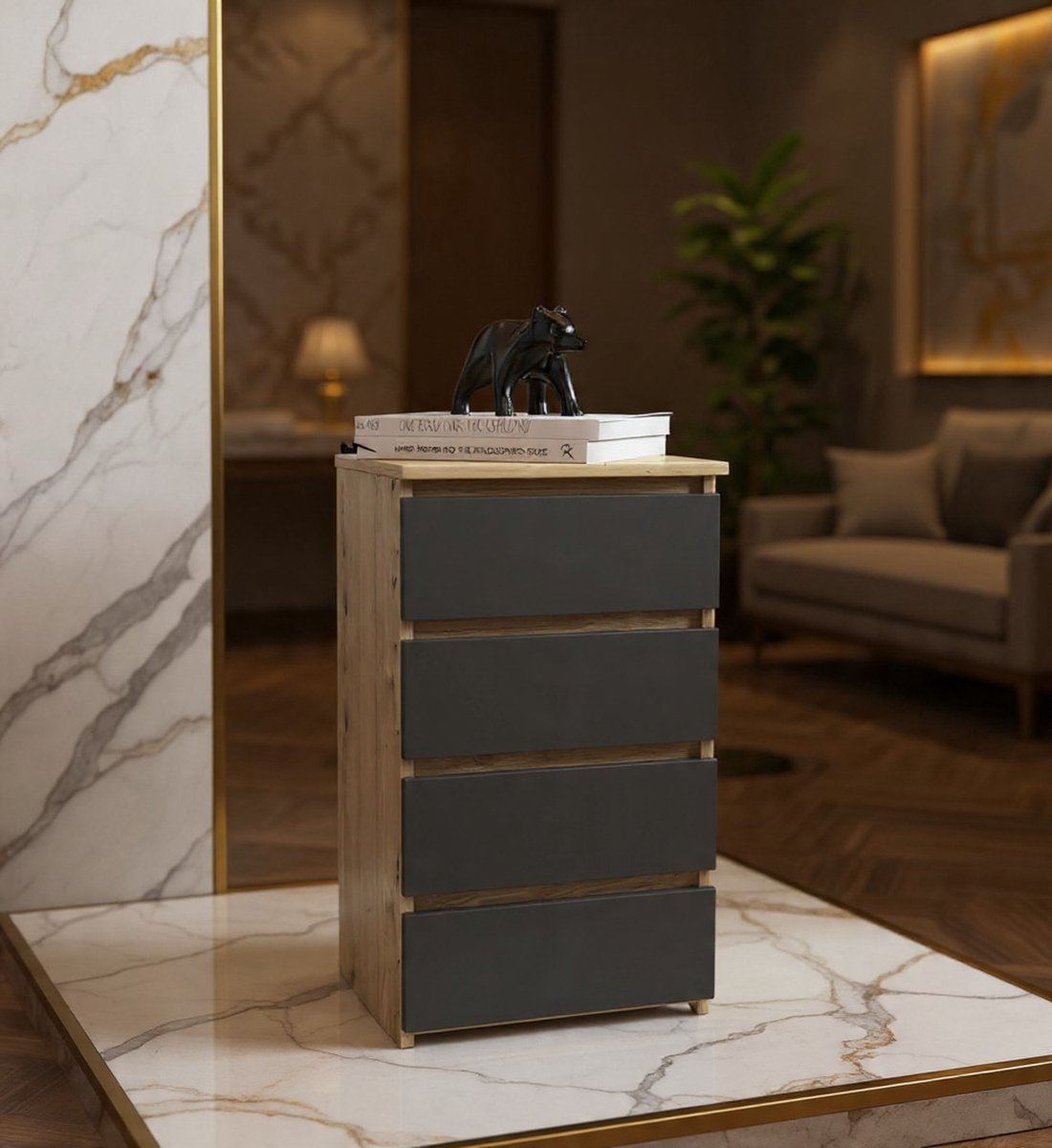 Luxe Elegance Commodekast - 40 cm - 4 laden - Artisan Eiken & Grafietgrijs - Moderne multifunctionele Slaapkamer & Woonkamer Opbergkast - Hoogwaardig Gelamineerd Hout - Soft Glide Ladegeleiders - 4...