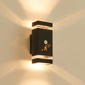 CELAVY Applique murale extérieure avec capteur PIR - Applique haut et bas - IP65 - Carré - Incluant 2x GU10 3000K - Étanche - Pour façade, jardin et porte d'entrée - Noir