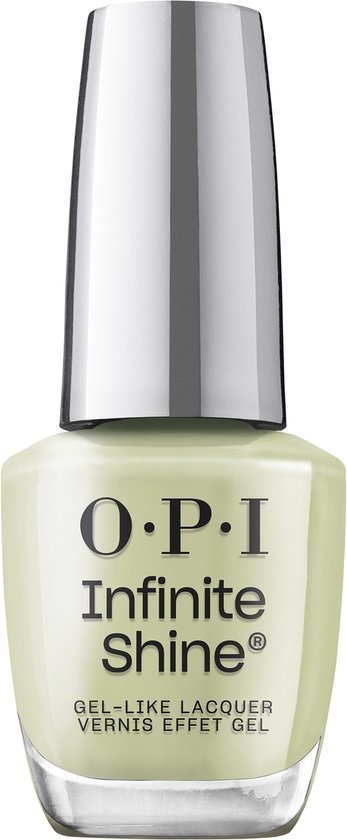 O.P.I. Infinite Shine nagellakflesje, pastelgroen met zilveren dop.