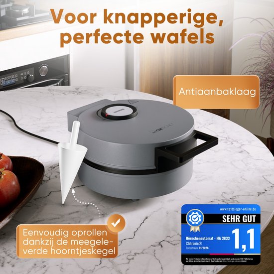 Clatronic HA 3833 - Kniepertjesijzer - Wafels en IJshoorntjes - Inclusief IJshoornvorm van Clatronic — afbeelding 4