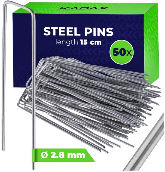 KADAX grondanker 150 x 40 mm, 50 stuks, grondanker van verzinkt staal, grondhaken voor het veilig bevestigen van onkruiddoek, haringen voor gazongrids, grondnagels (zilver)