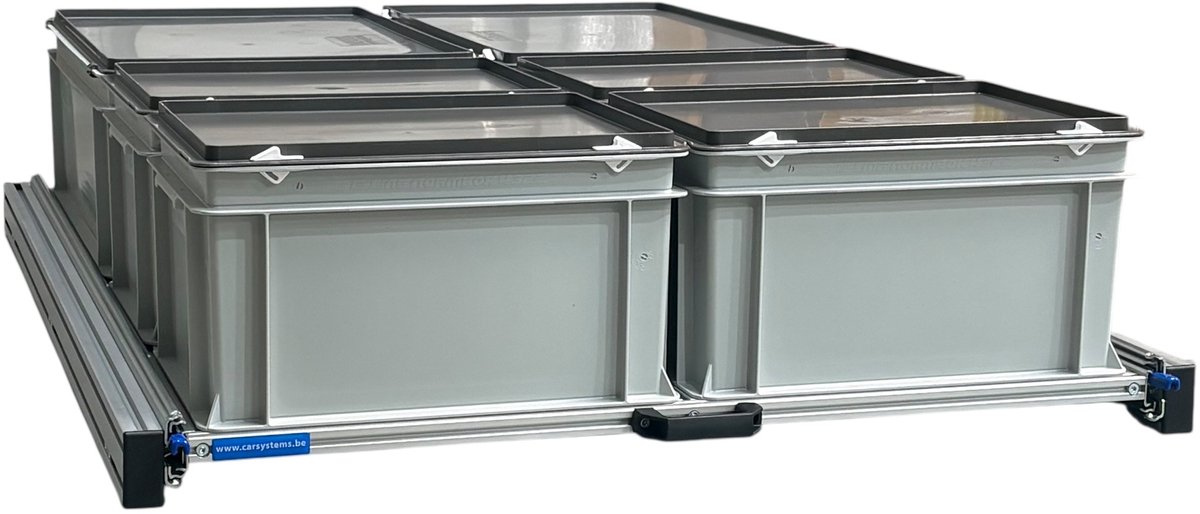 Schuifframe aluminium voor camper 120x80 cm inclusief 6 bakken met deksel