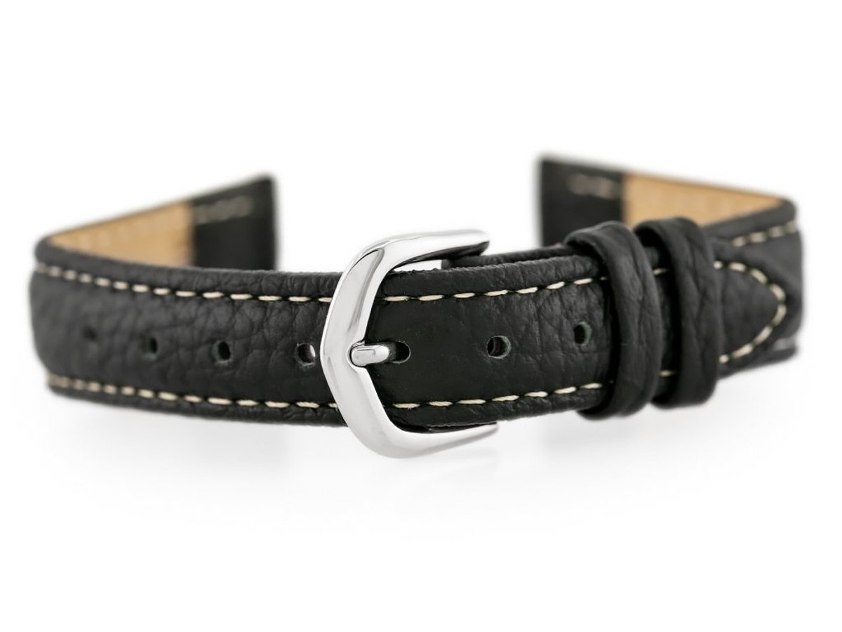 Leren horlogeband Bisset 14mm Zwart - Comfortabel Stijlvol