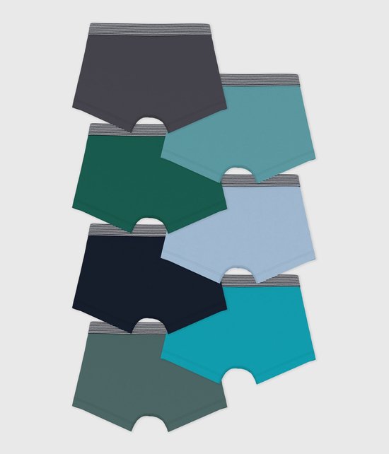 Petit Bateau Setje effen katoenen boxershorts voor kinderen Jongens Onderbroek - Groen + Grijs + Blauw + Blauw + Blauw + Blauw