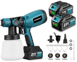 Yofidra Elektrisch Verfspuit - 2-in-1 verfspuitpistool - Schakelbare Air Duster - met 2x Accu’s & 3x Spuitkoppen - 900ml Tank - Voor Hout, Metaal & Muren