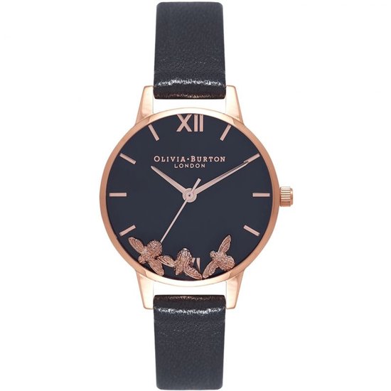 Olivia Burton Analoog kwartshorloge met zwarte roestvrijstalen armband voor dames - OB16GD16