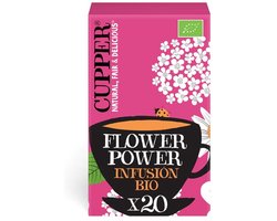 Biologische flower power vlierbloesem, hibiscus en kamille-infusie 20 Infusie theezakjes|Organic flower power elderflower, hibiscus and chamomile infusion 20 infusion bags|Infusion fleur de sureau bio, hibiscus et camomille bio 20 sachets infuseurs