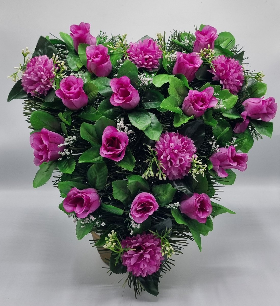 Bloemstuk - W847-55 - W932-07 - Hart - Roos - paars - 40cm - Verzwaard - Buigzaam - Grafdecoratie