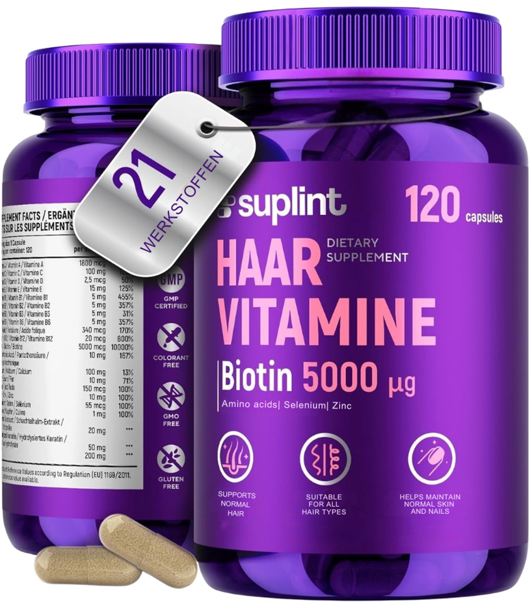 Hair Complex - Haar Vitamines - Haargroei - Biotine - Haar vitamines haaruitval - Haar groei - Haarvitamines haargroei - Bij haaruitval - Haar, huid en nagels - 120 capsules - Beauty supplement - Suplint