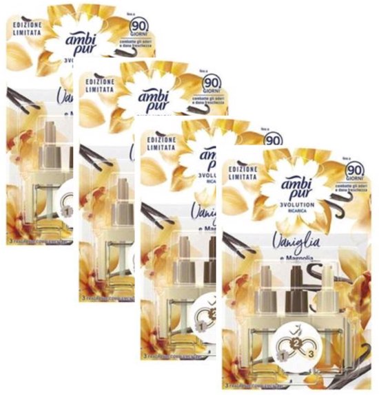 Edizione Limitata, 3 navullingen voor luchtverfrisser, Vaniglia & Magnolia, met vanillebloemen en peulen