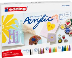 edding acrylmarker set 14-delig creative basic – 4 puntdiktes – opaque acrylverf – de inkt is permanent en lichtecht.