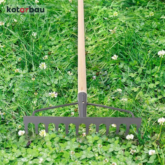 KOTARBAU® Tuinhark, Gazonhark, Bladhark, Metaal, 36 cm, Grijs & Naturel, Tuinhark voor Gazon, Met Houten Steel, 14 Tanden, Stevige Hark, Waaierbezem, Robuust Tuingereedschap van Merkloos	 — afbeelding 4