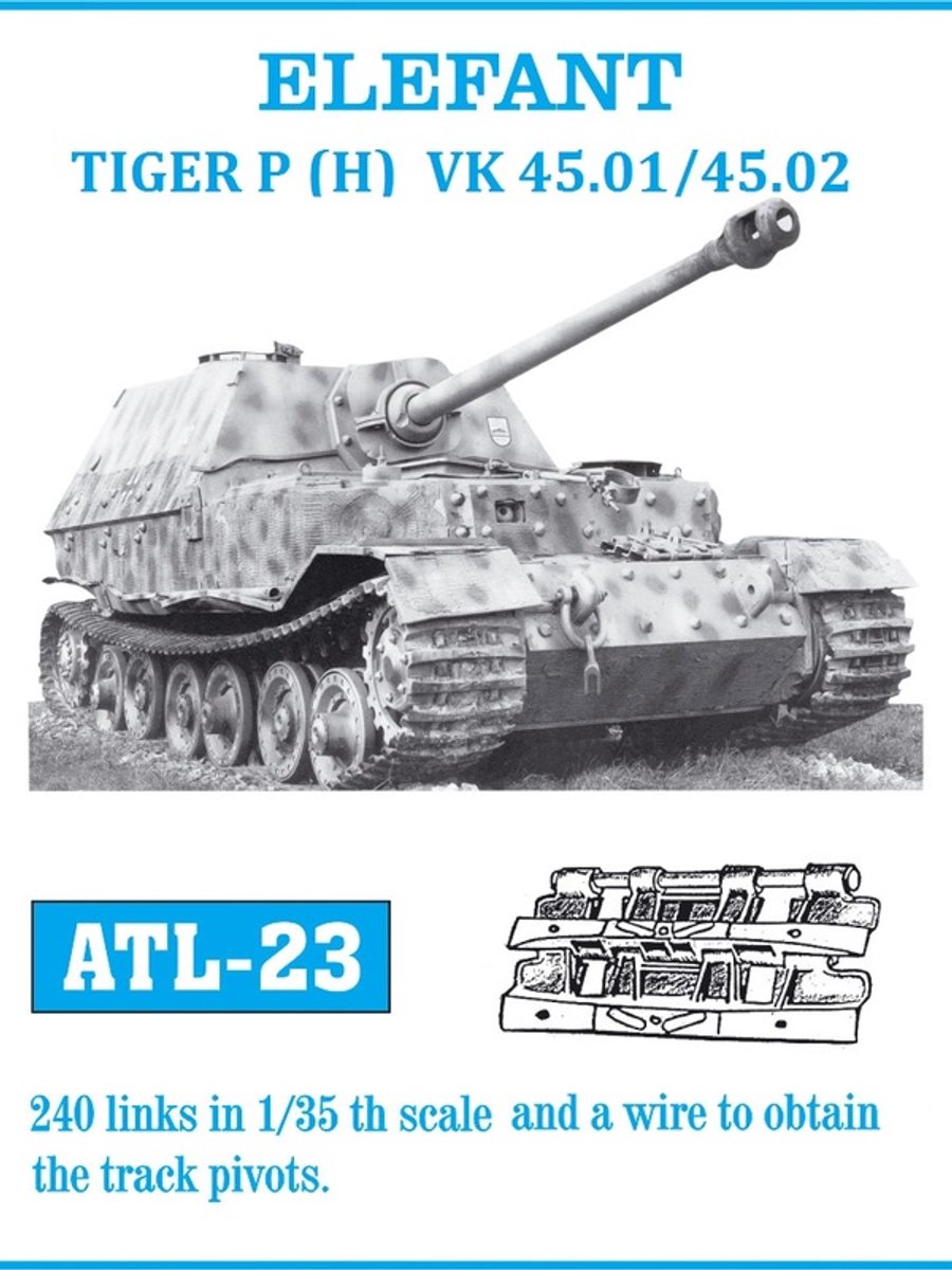 Friul ATL-23 Elefant / Tiger P (H) VK 45.01 / 45.02 - Metalen Rupsbanden 1:35 – Witmetaal Track Set – Volledig Zelf Te Monteren