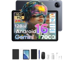 POCKAM P10 TAB - Gemini AI Tablet - 48 GB RAM (8+40 GB) + 128 GB ROM - 10,1 inch HD- Android 16 - 7000mAh - Quad-Core T310 - Dubbele luidsprekers - Volledige accessoirebundel met toetsenbord en stylus