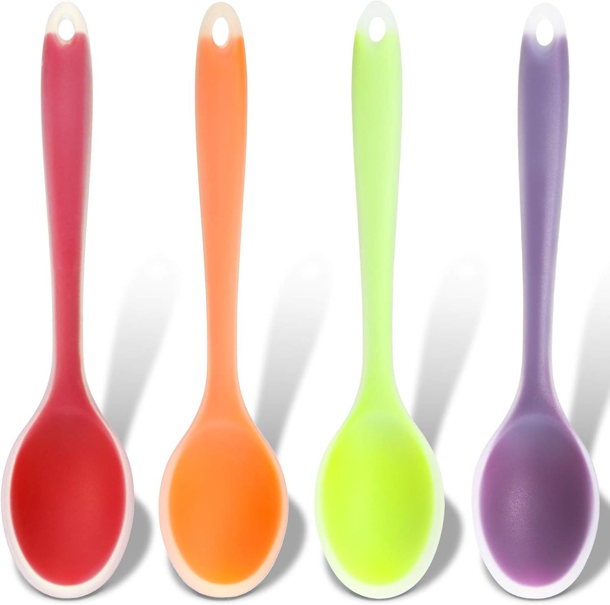 4 stuks - siliconen lepels - antiaanbak kooklepels – hittebestendige geïntegreerde kooklepel - siliconen serveer- en roerlepels - voor mengen, bakken, serveren en roeren - 20.5cm (4 kleuren）