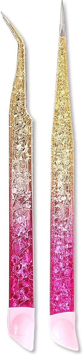 2-delige pincet set voor nagelkunst en sieraden maken - dubbelzijdige roestvrij stalen pincetten met rechte en gebogen punt voor strass en knutselen