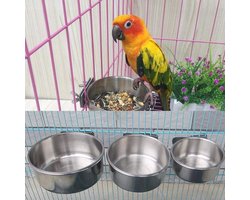Candala roestvrijstalen vogelkom voerbakken, voerbak om op te hangen kooi-voerstation voor zaden voor vogels papegaaien (10 cm)