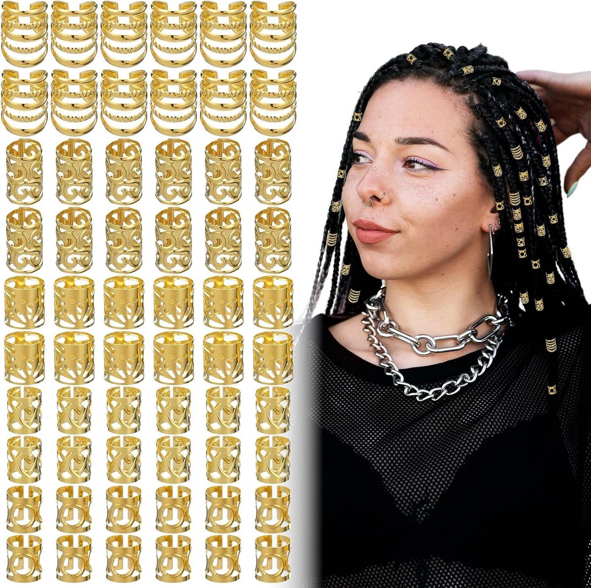 100 Stuks Gouden Haaraccessoires voor Vlechten en Dreadlocks - Festival Haarringen - Loc Haarsieraden