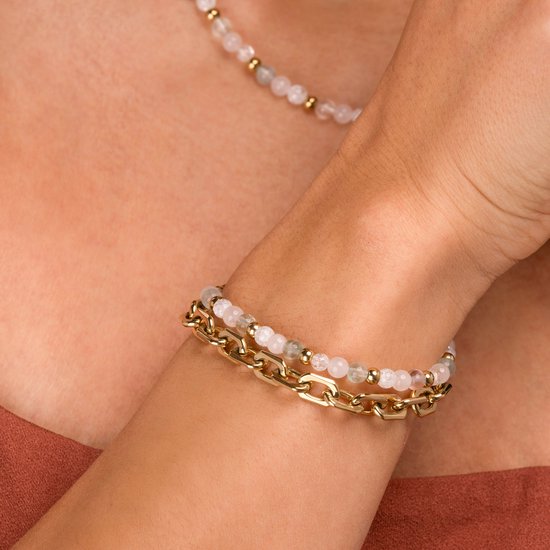 My Bendel - Bracelet Élastique de Perles avec Différentes Pierres Précieuses - Rose Quartz, White Quartz & Fluorite - avec Emballage Cadeau Luxe | Bijoux Pour Dames