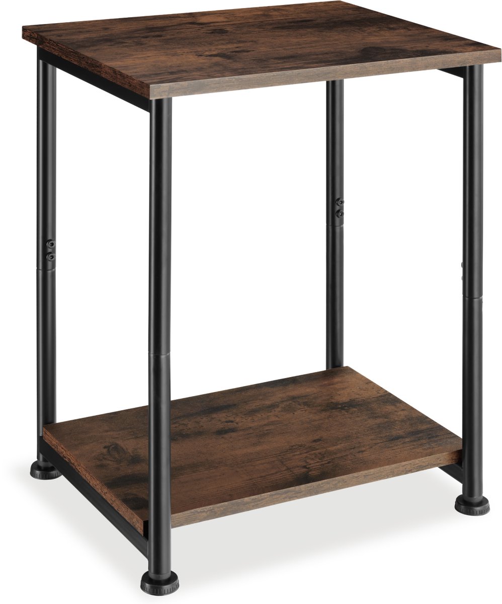 Tectake Bijzettafel met 2 niveaus van hout - Nachtkastje in industrieel design - Voor woonkamer, slaapkamer, kantoor, hal - Zwart metalen frame - Afmeting (LxBxH) 38,5 x 30 x 51,5 cm - Donkerbruin