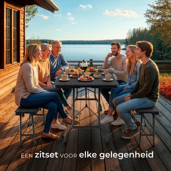 tectake® 3-delige Tuintafel Set - 180 cm - Campingtafel met 2 Banken - Inklapbaar - Lichtgewicht - Camping Tafel met Handgrepen - Ook te gebruiken als Biertafel, Picknicktafel, Buffettafel - Zwart van Merkloos — afbeelding 4