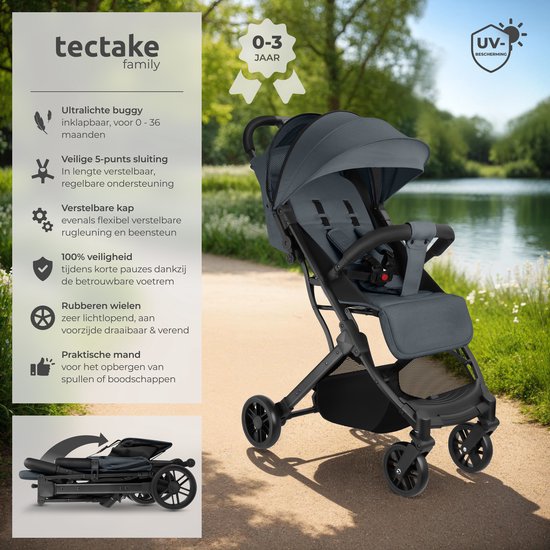 tectake® - Buggy kinderwagen Finn - Lichtgewicht plooibuggy - Inklapbaar en met opvouwbare kap - Draagkracht 15kg - Antraciet van TecTake — afbeelding 2