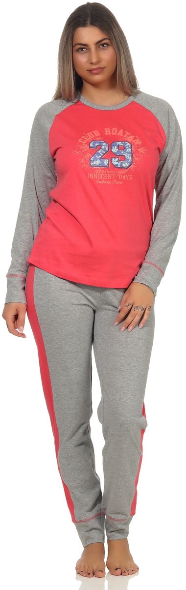 Normann Damespyjama's in collegelook met opdruk en contrasterende mouwen - ook in overmaatse maten apricot