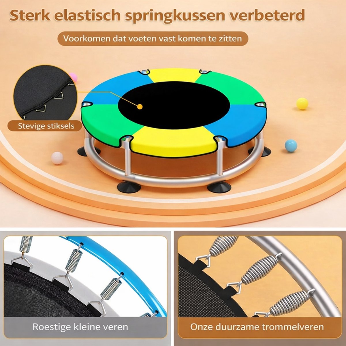 Trampoline Ø150 cm – Multifunctionele Kinder Trampoline met Basketbalring- Ringen en Hangmat – Stalen Frame – Meerkleurig — afbeelding 10